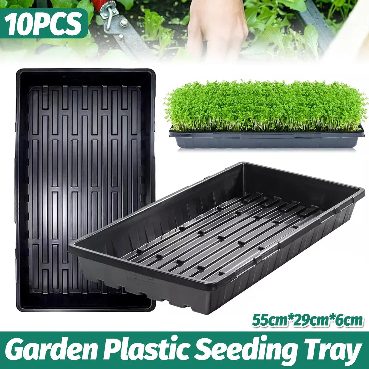 10pcs Garden Black Plastic Rectangle Plant Seedling Propagation Seeding Tray